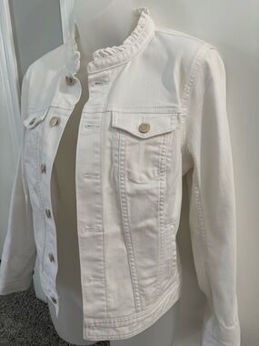 Talbots White Ruffled Collar Denim Jacket
 Size LP